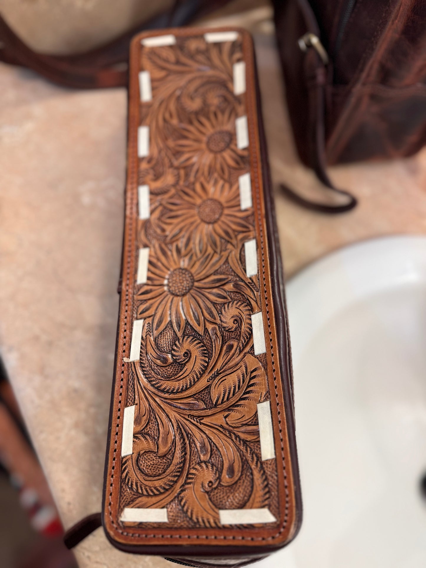 Hand Tooled hot iron case with cowhide