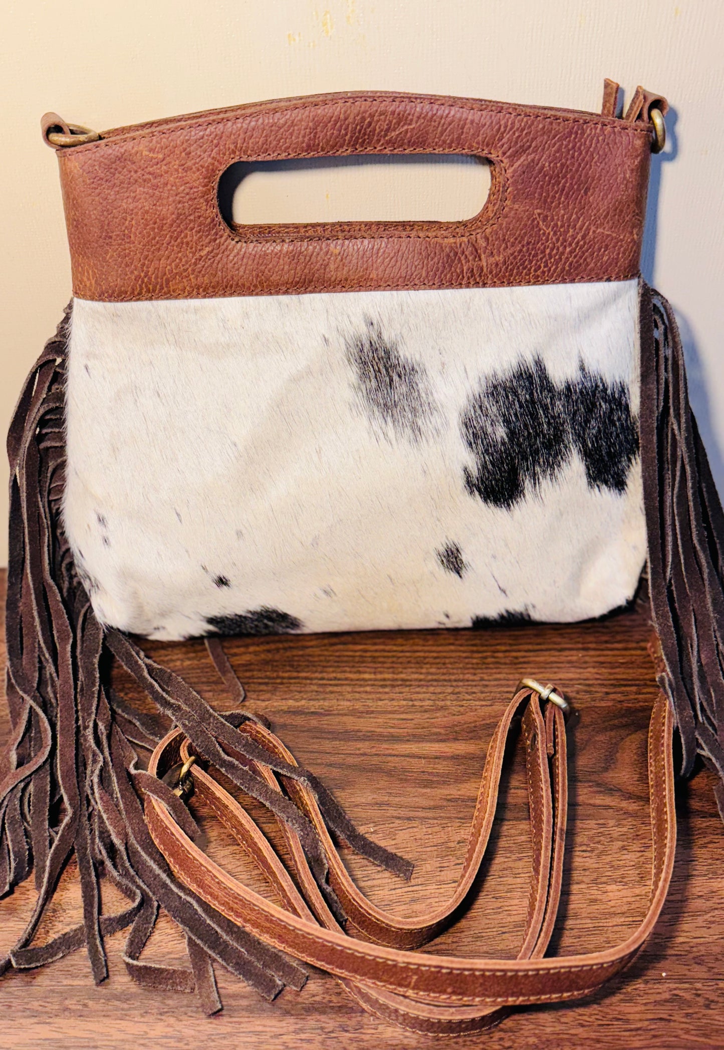 Brown leather clutch bag -with crossbody strap