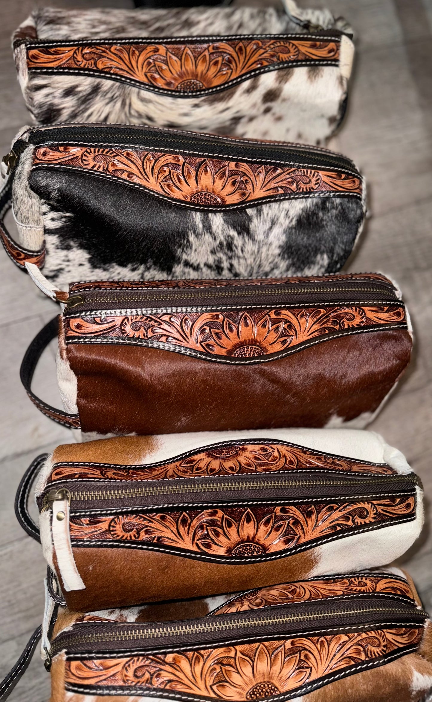 Tooled cowhide toiletry bag