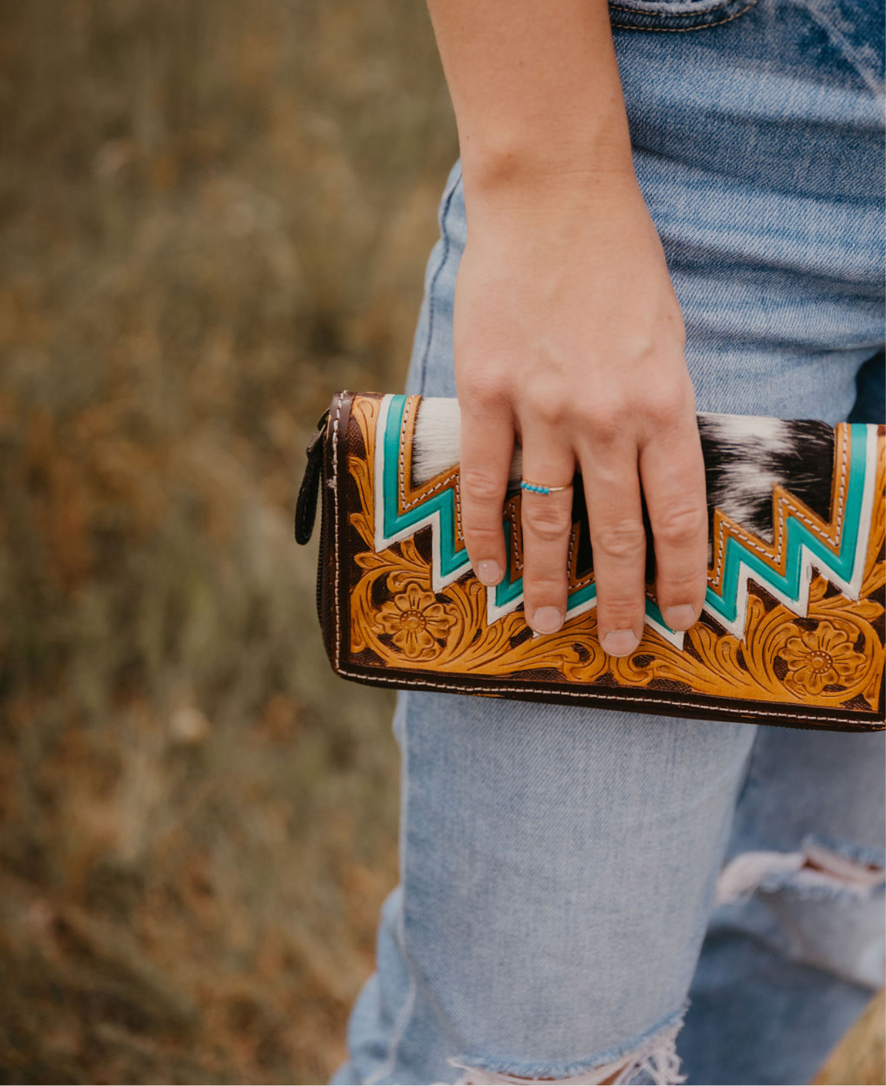Tooled cowhide wallet