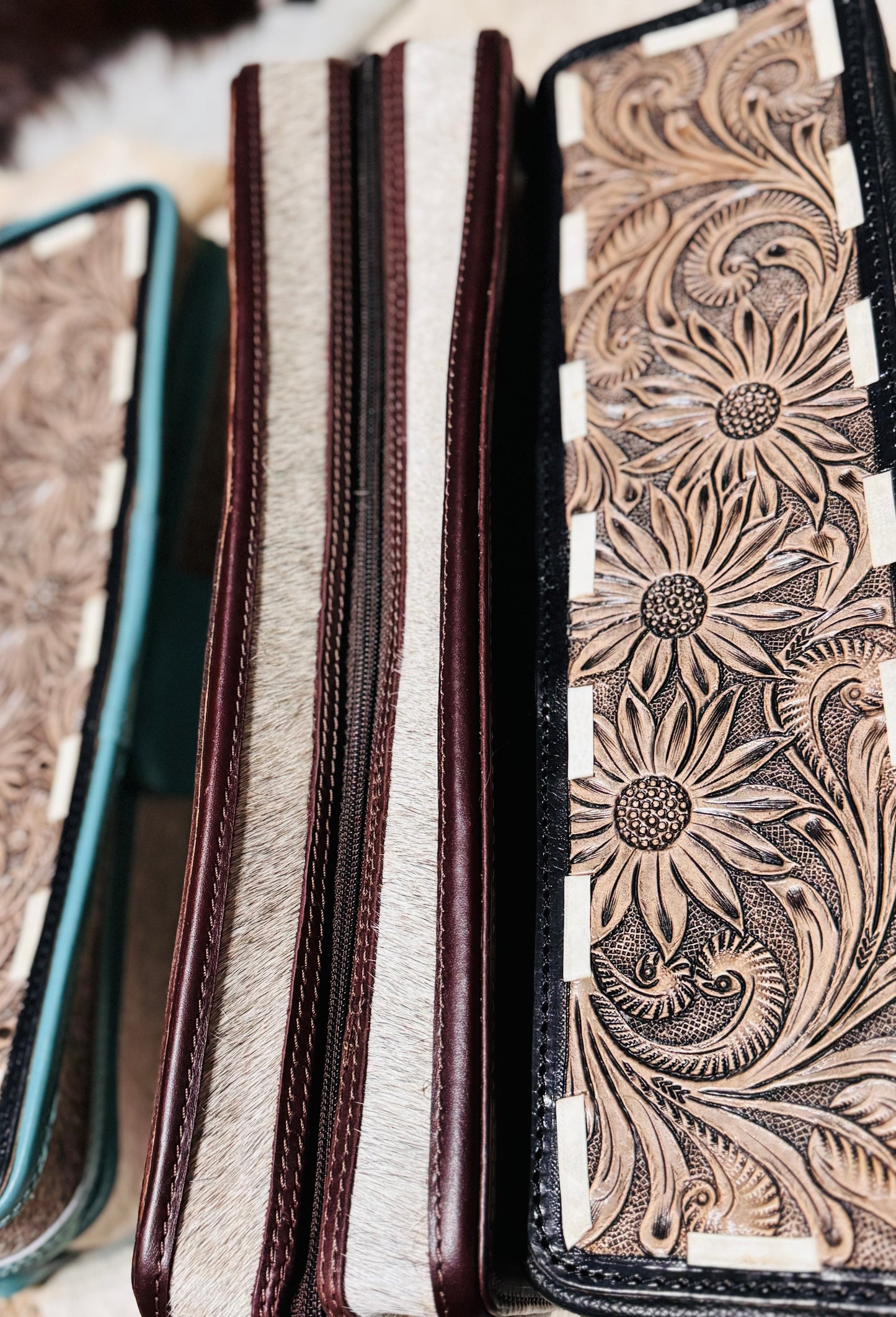 Hand Tooled hot iron case with cowhide