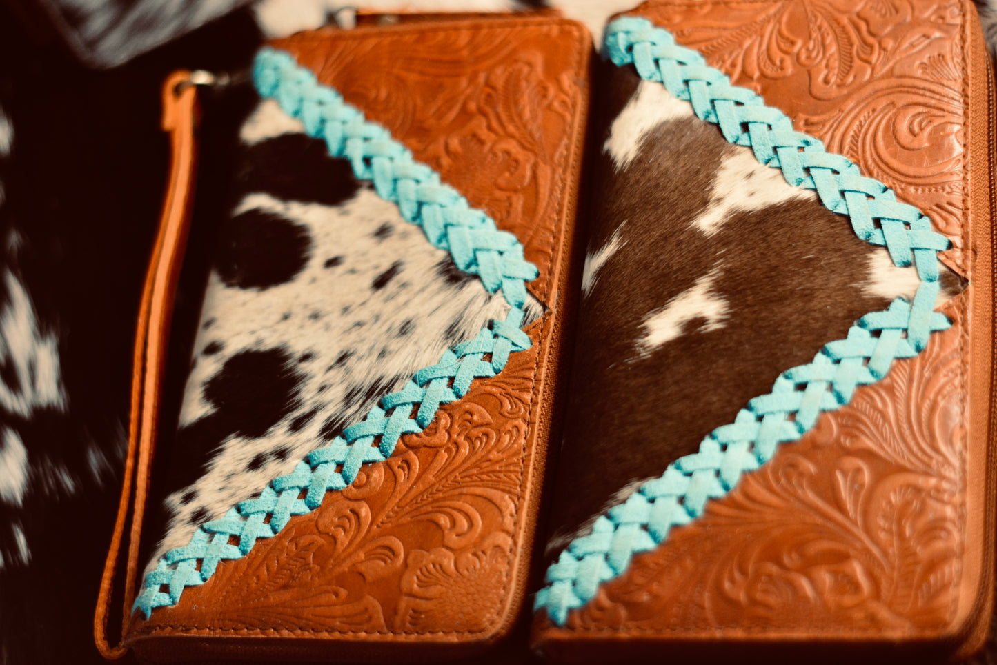 Turquoise stitch braided wallet
