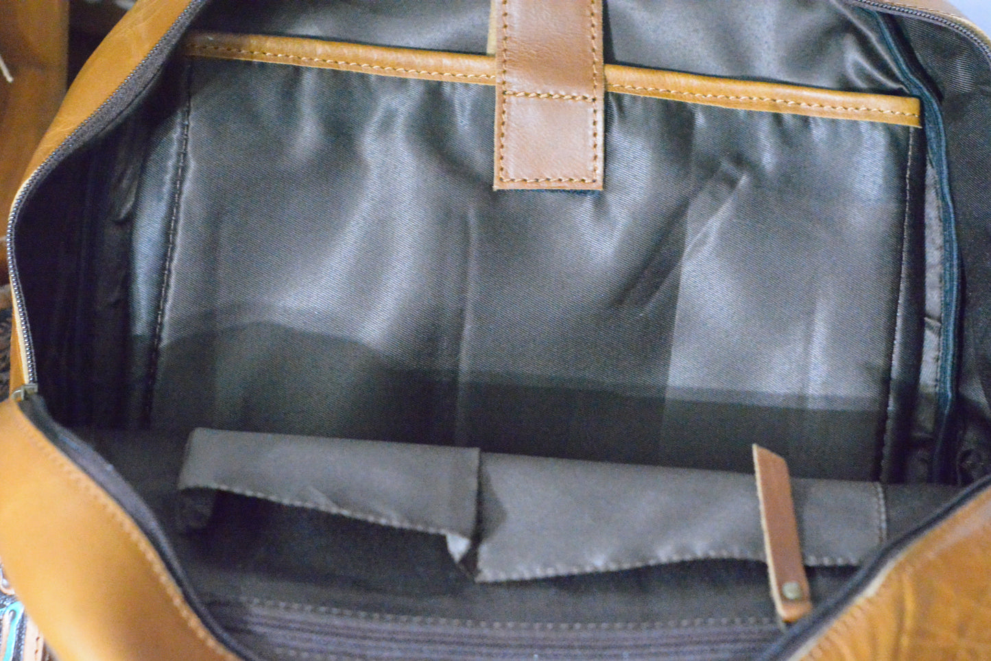 Tooled horse blanket and hide backpack