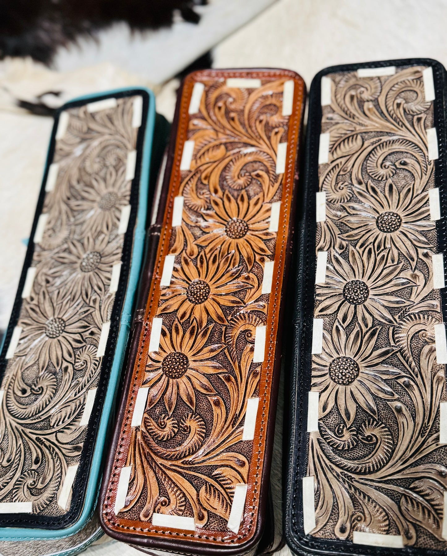 Hand Tooled hot iron case with cowhide