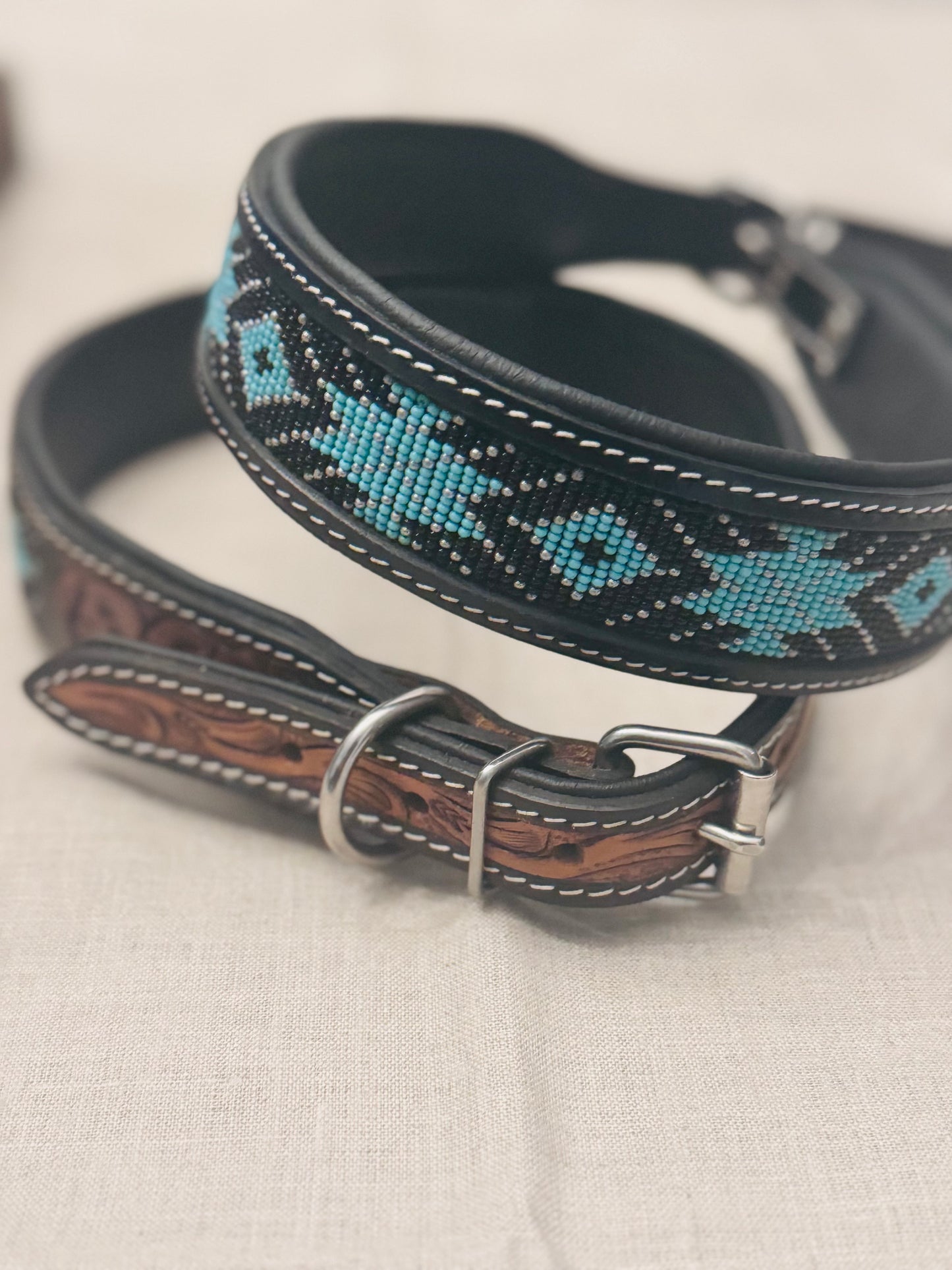 Lg/xl Pup collar -Tooled and Hand Beaded