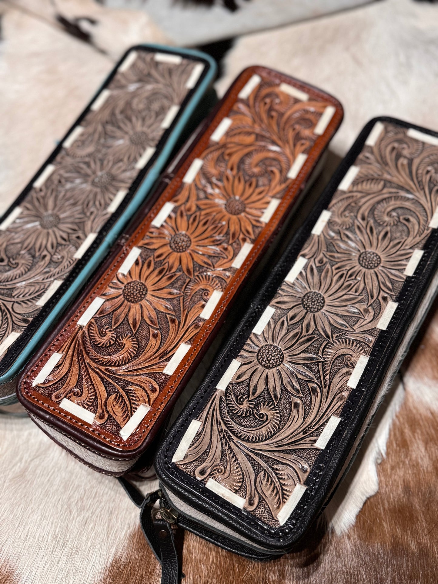 Hand Tooled hot iron case with cowhide