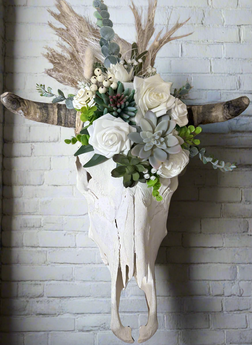 Rustic Western-Inspired Cow Skull Décor -succulent