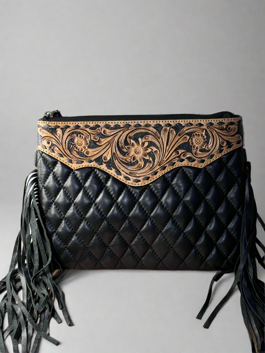 Quilted lady- Quilted Leather crossbody with tooled accent
