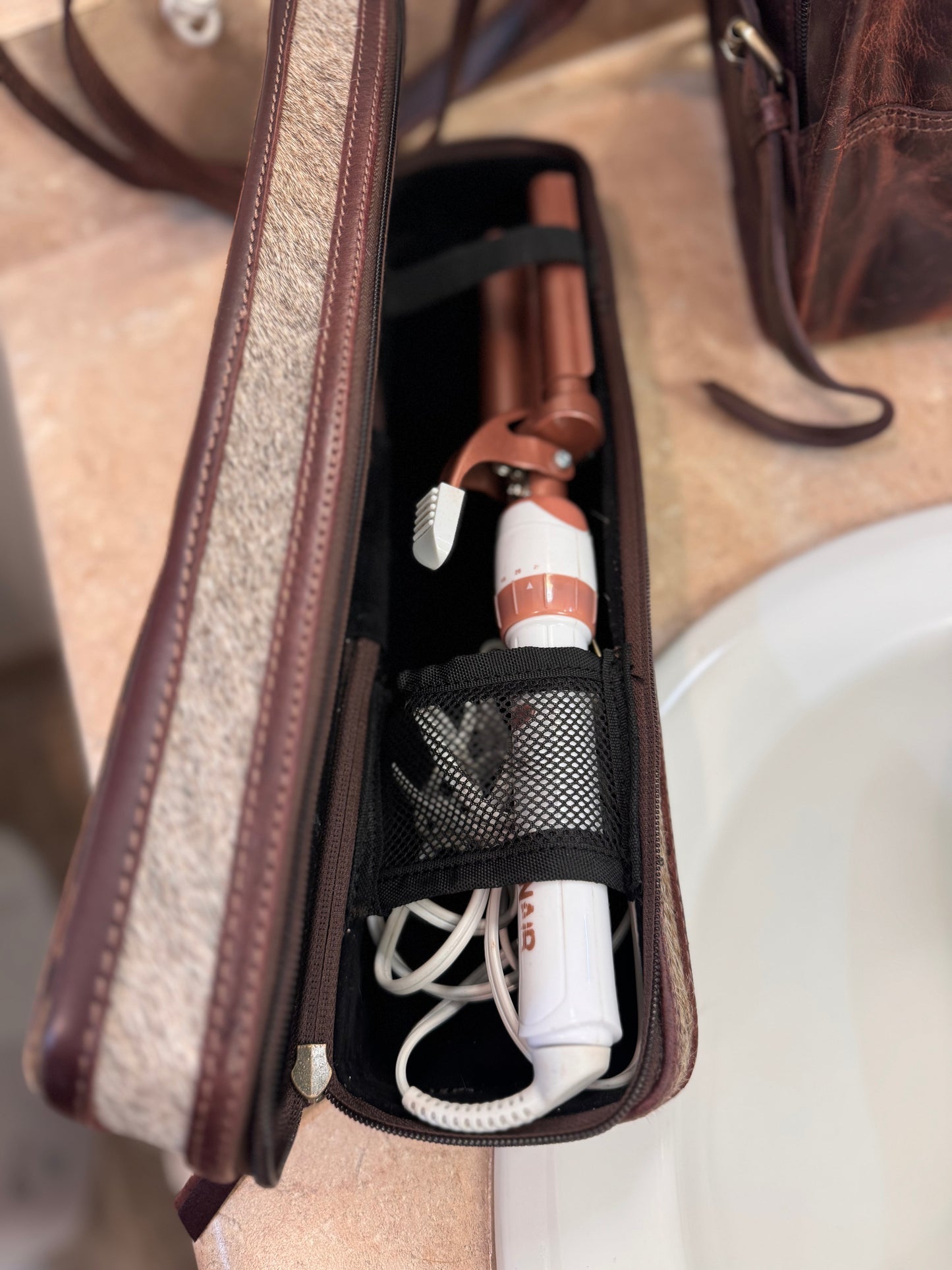 Hand Tooled hot iron case with cowhide
