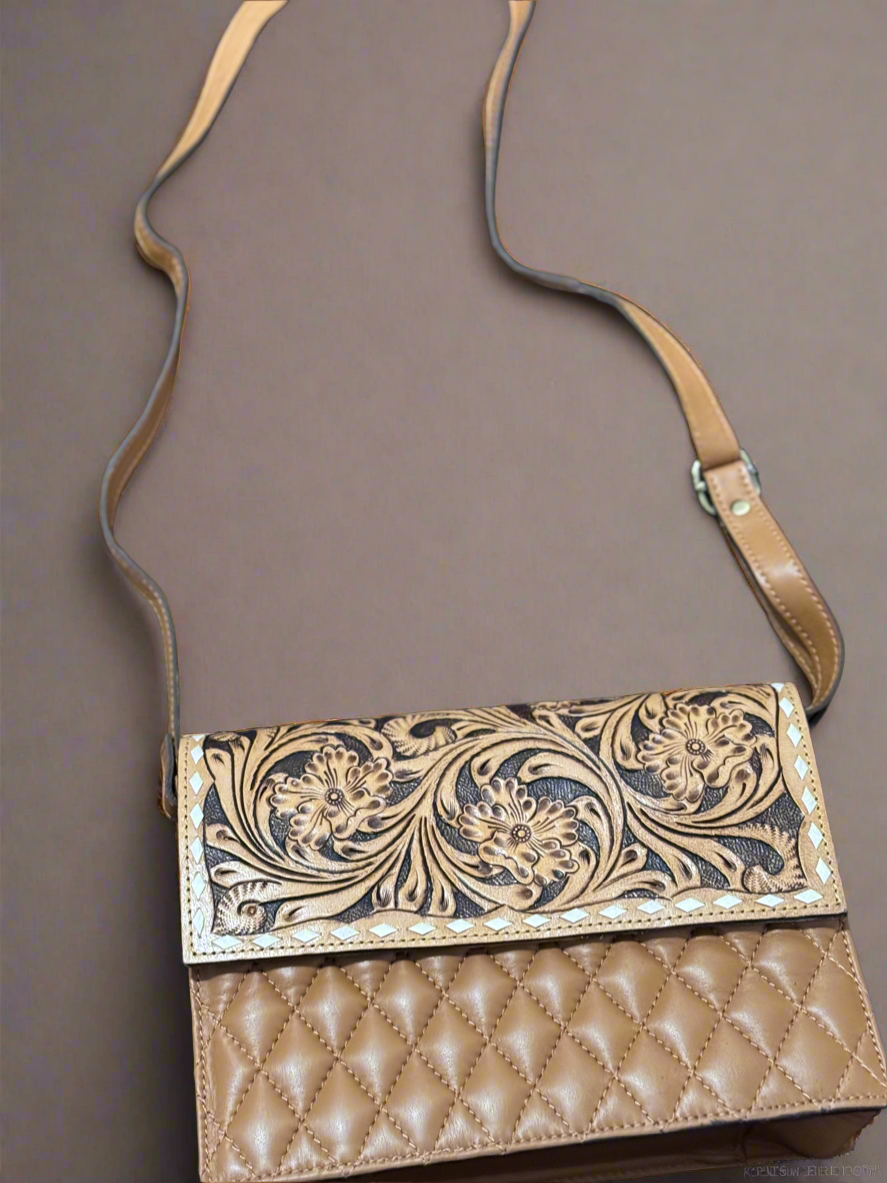 Quilt of glamour - quilted leather and hand tooled leather accent flap closure