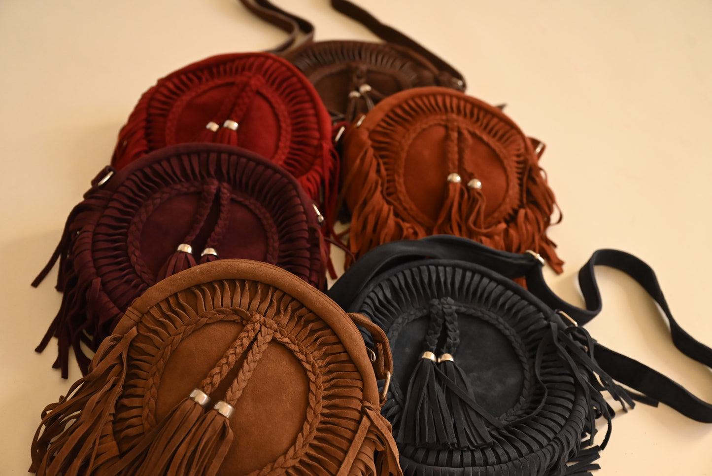 Genuine full suede circle crossbody