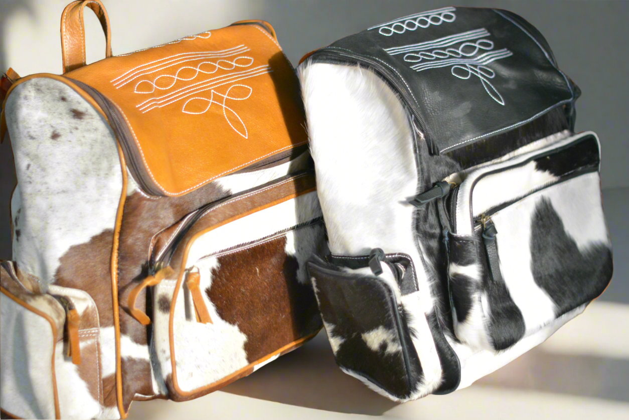 Boot stitched cowhide backpack