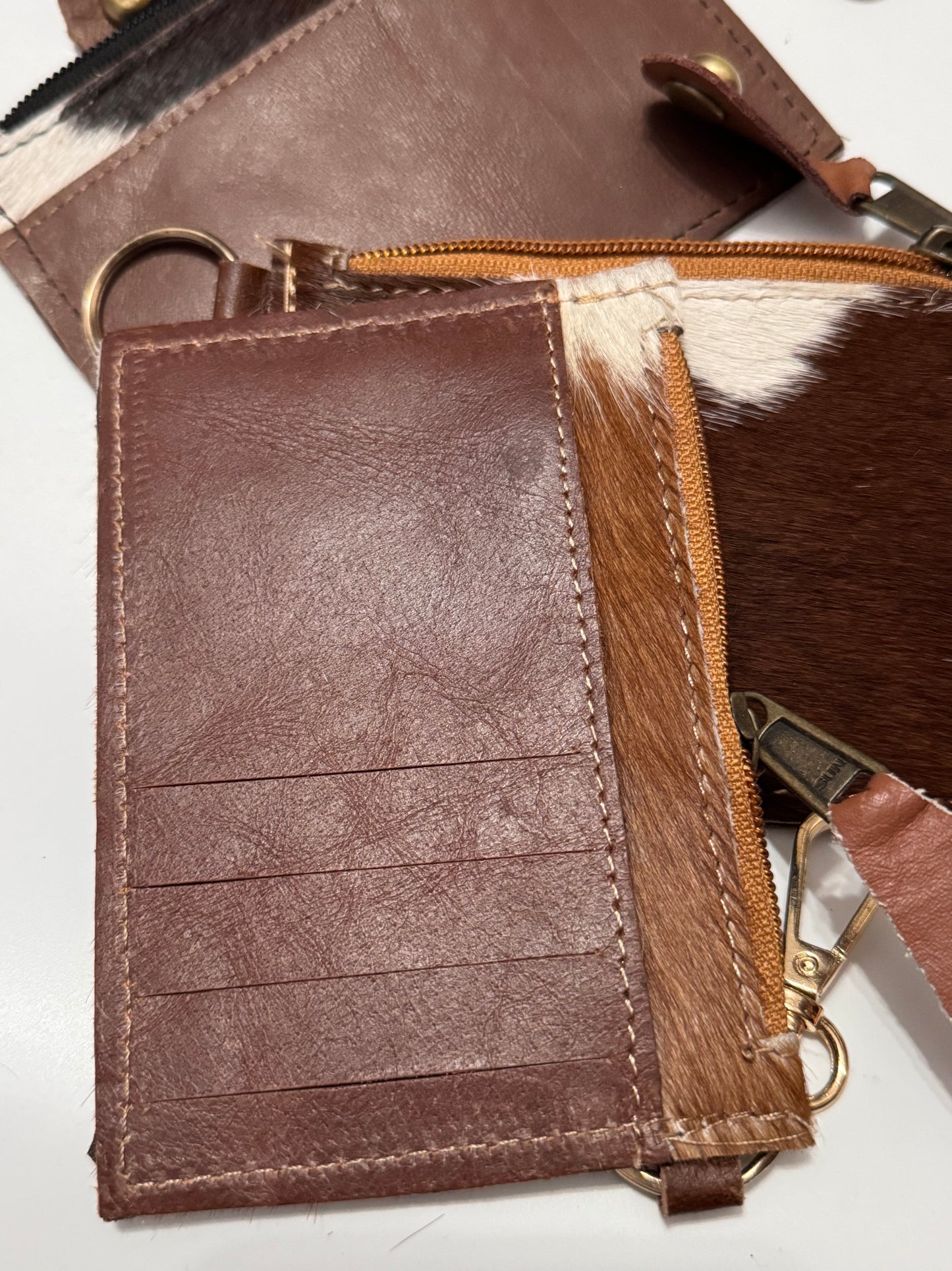 cowhide keychain card/coin holder