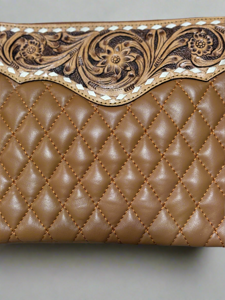 Quilted lady- Quilted Leather crossbody with tooled accent