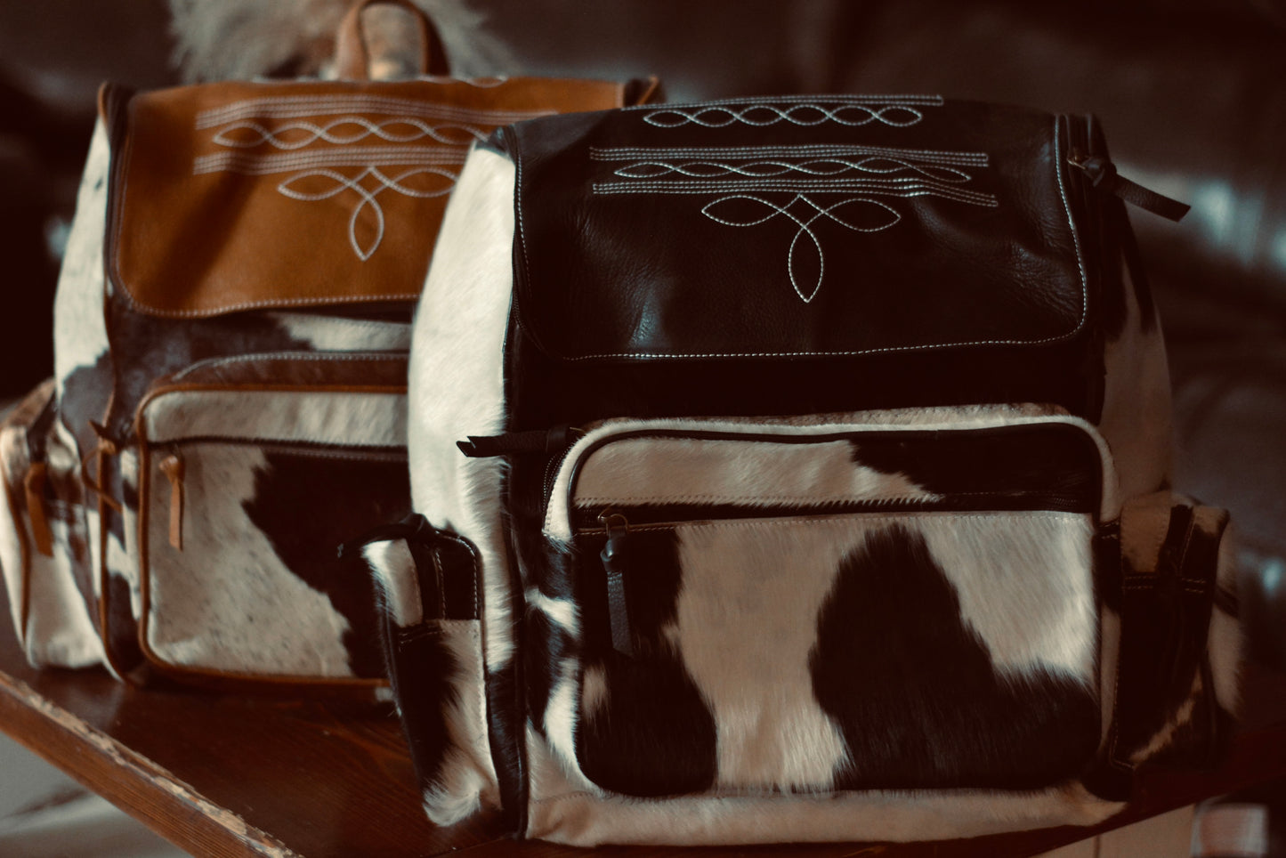 Boot stitched cowhide backpack