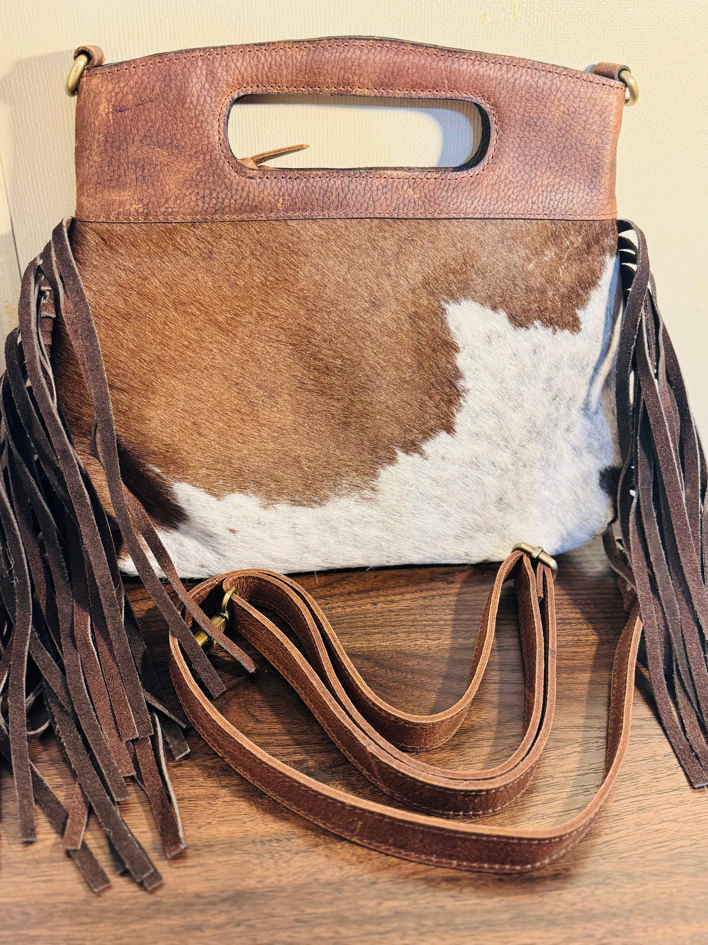 Brown leather clutch bag -with crossbody strap