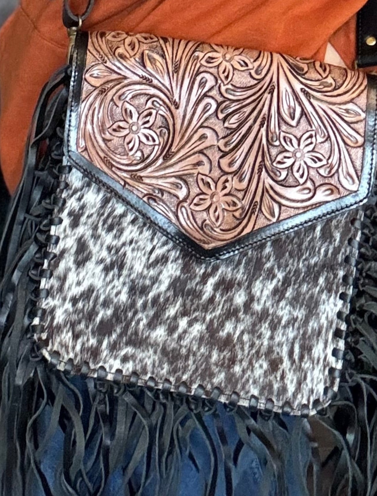 speckled chic cowhide bag- black