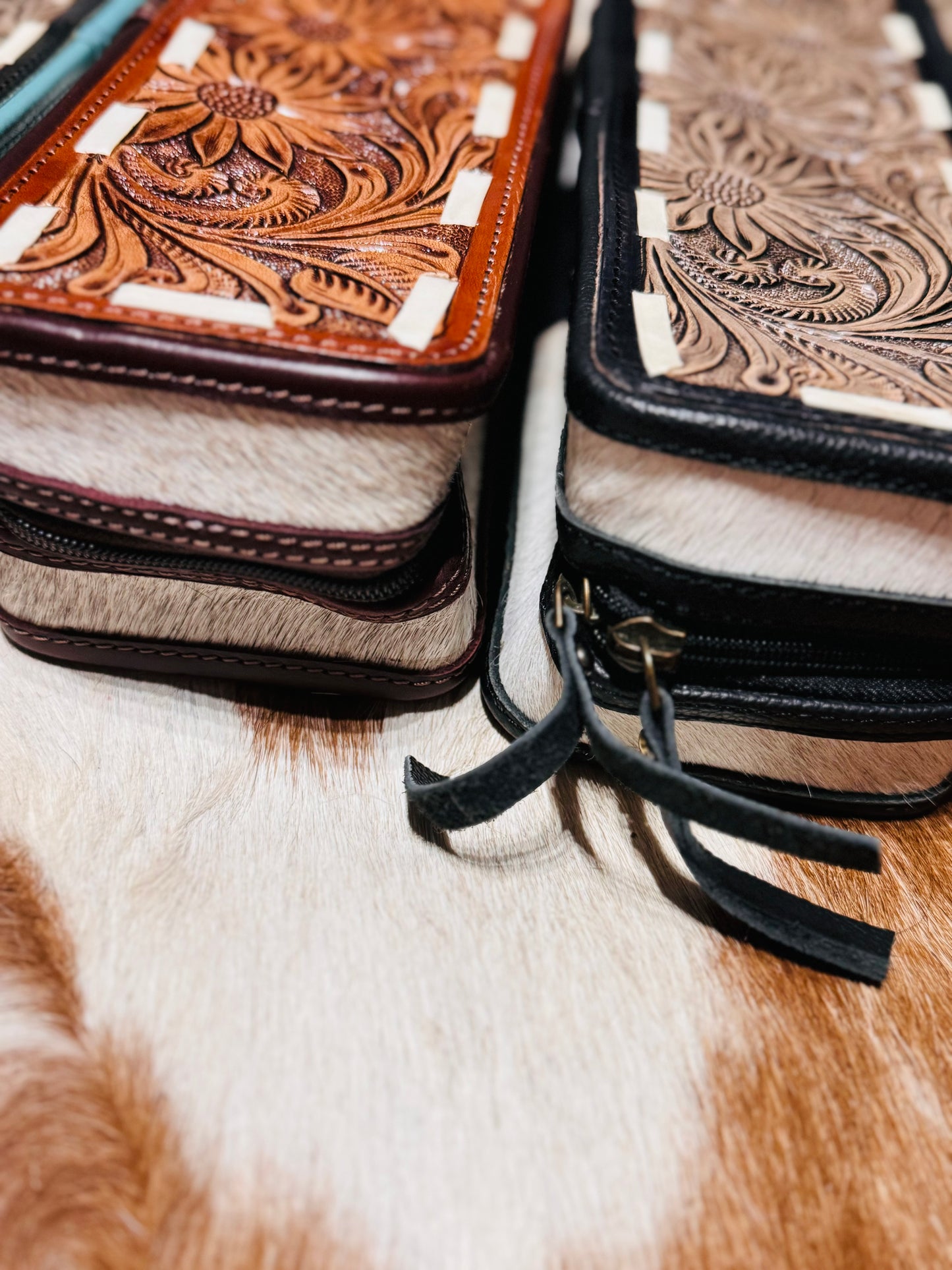 Hand Tooled hot iron case with cowhide
