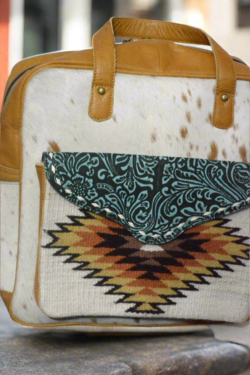 Cowhide saddle blanket backpack/ diaper bag
