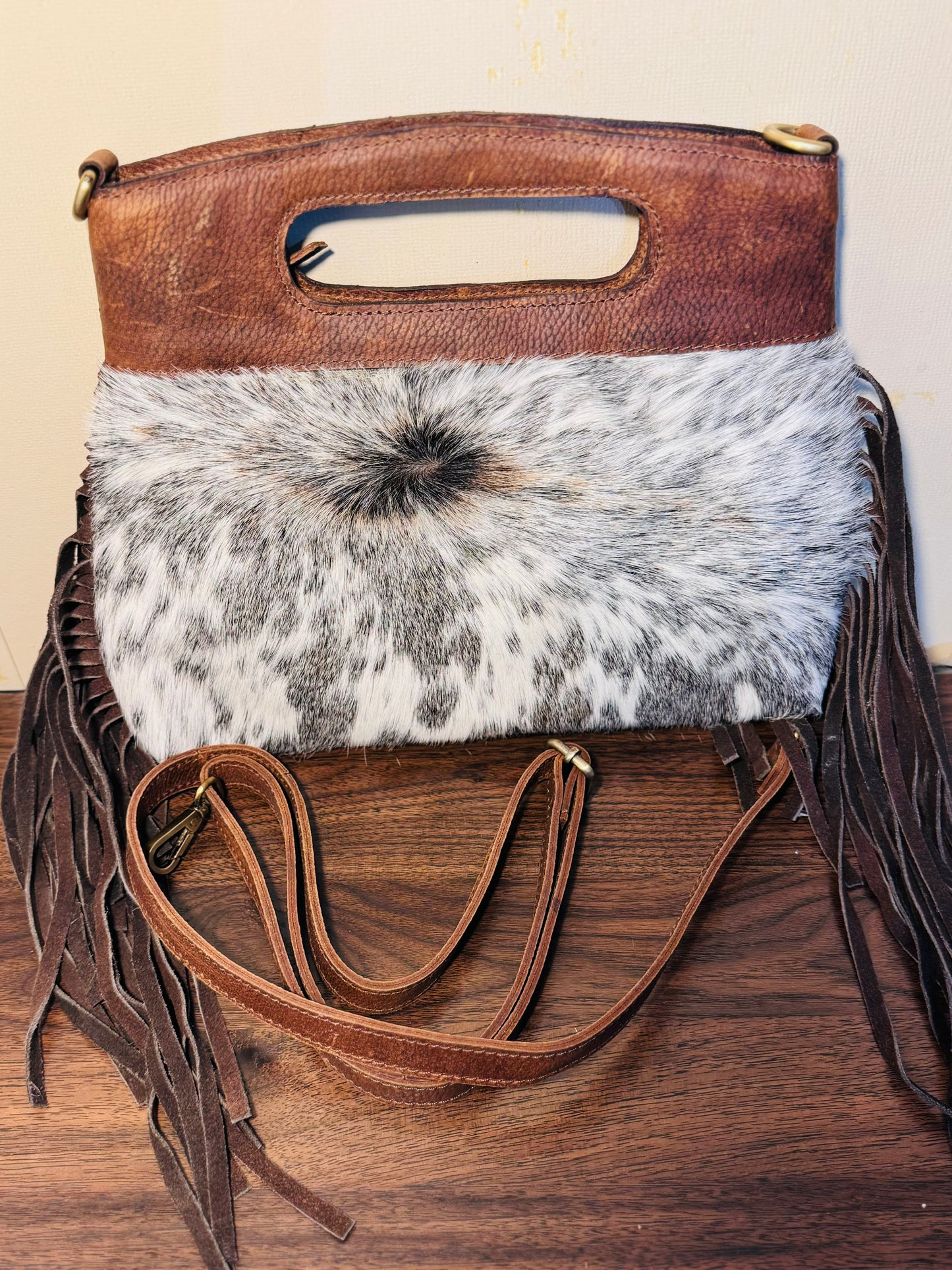 Brown leather clutch bag -with crossbody strap