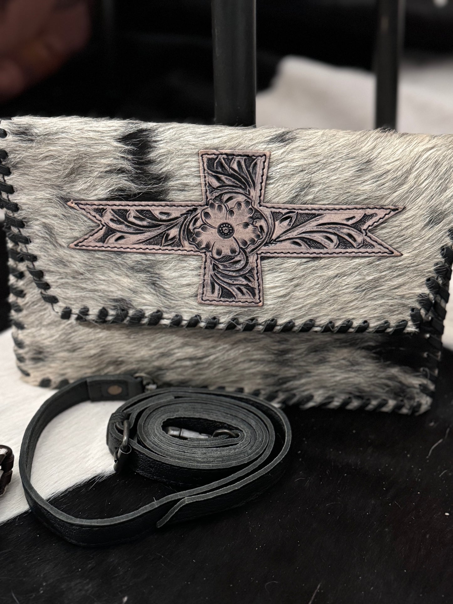 Western Grace bag -crossbody/clutch cowhide and tooled leather
