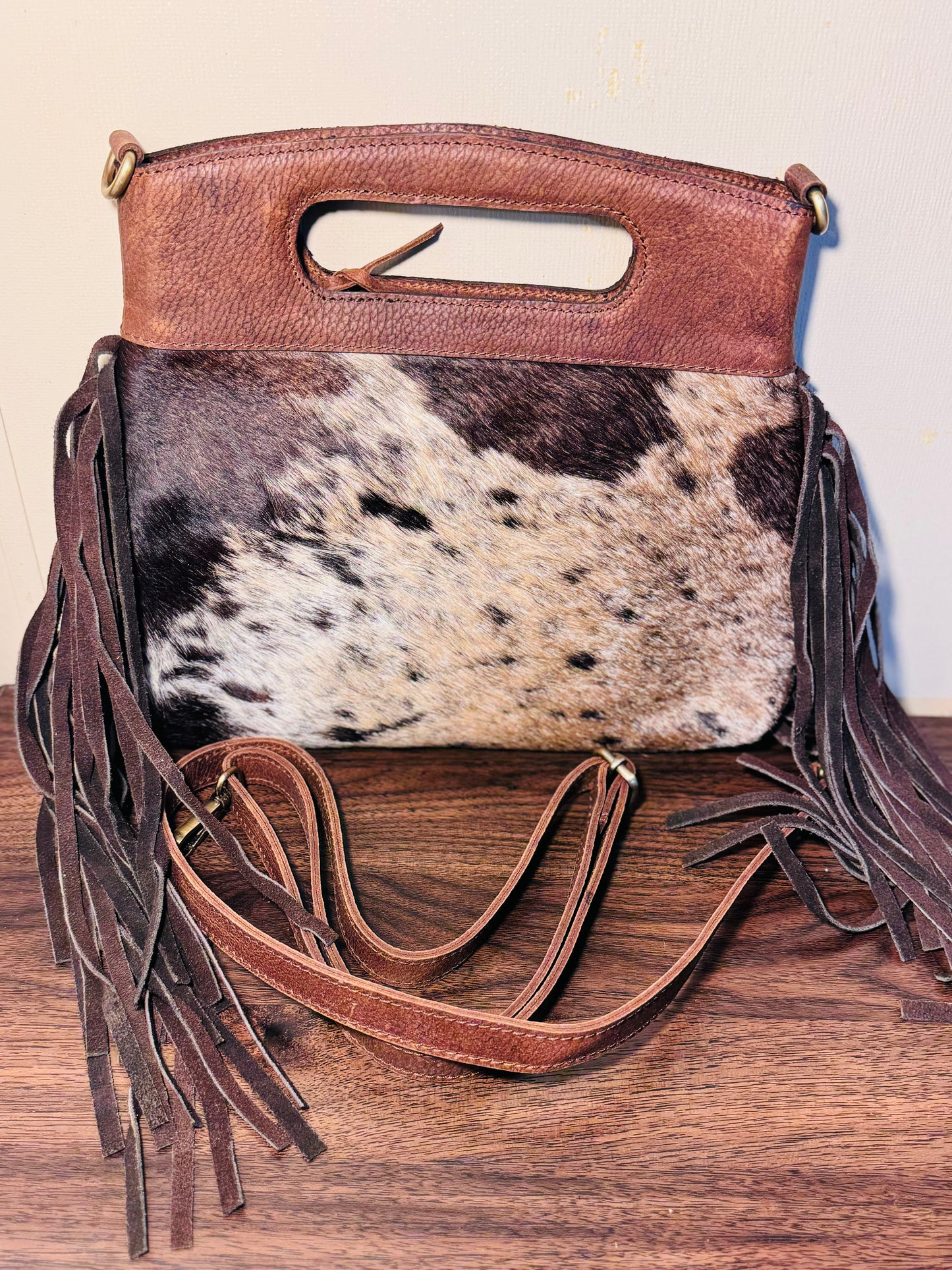 Brown leather clutch bag -with crossbody strap