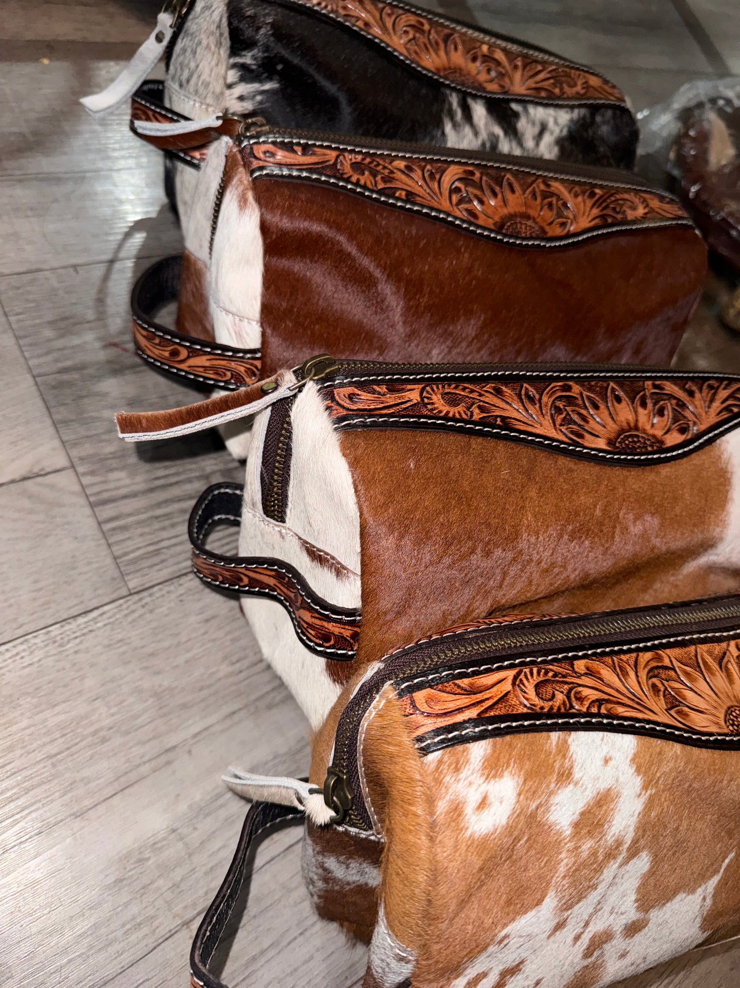 Tooled cowhide toiletry bag