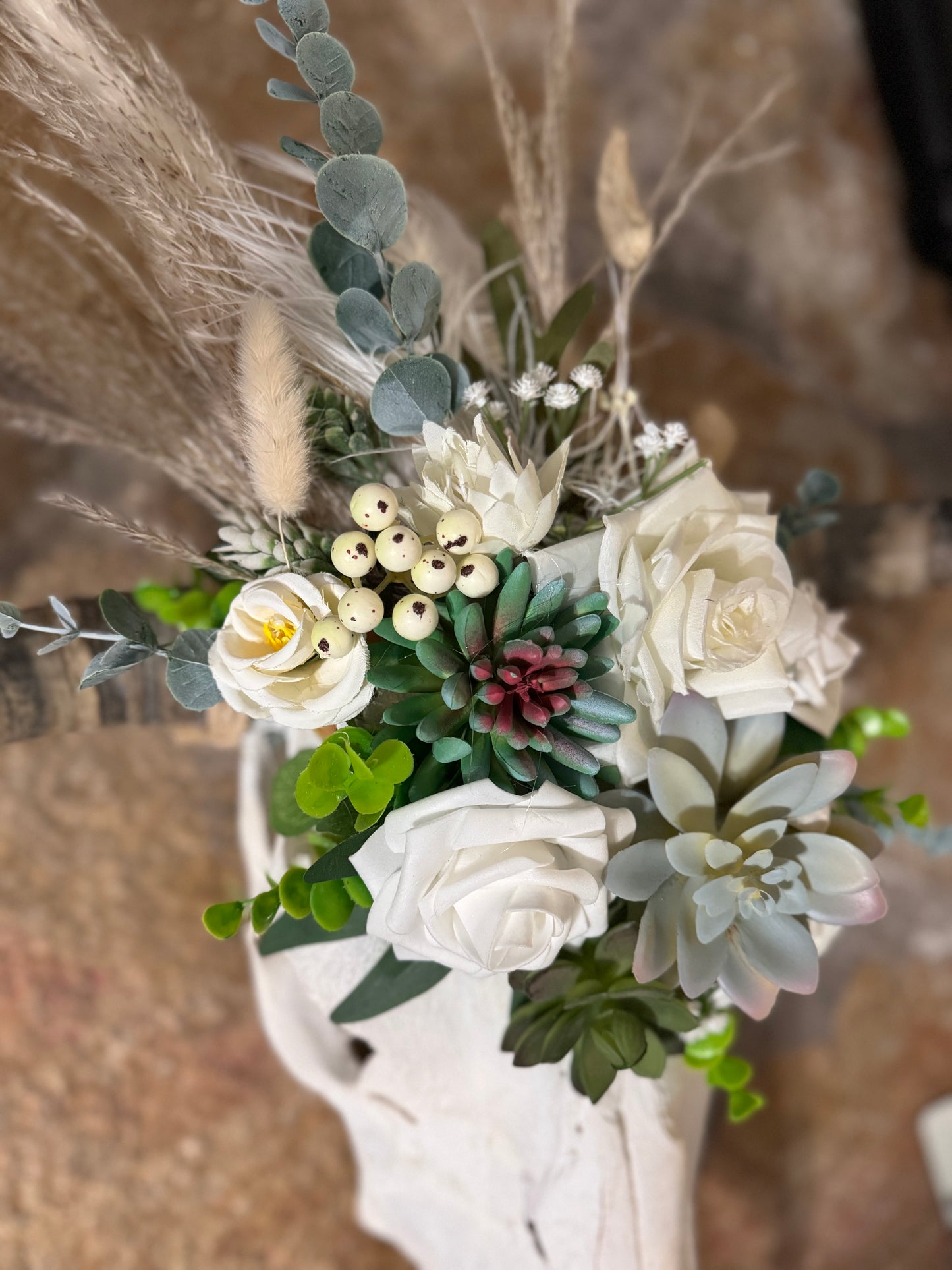 Rustic Western-Inspired Cow Skull Décor -succulent