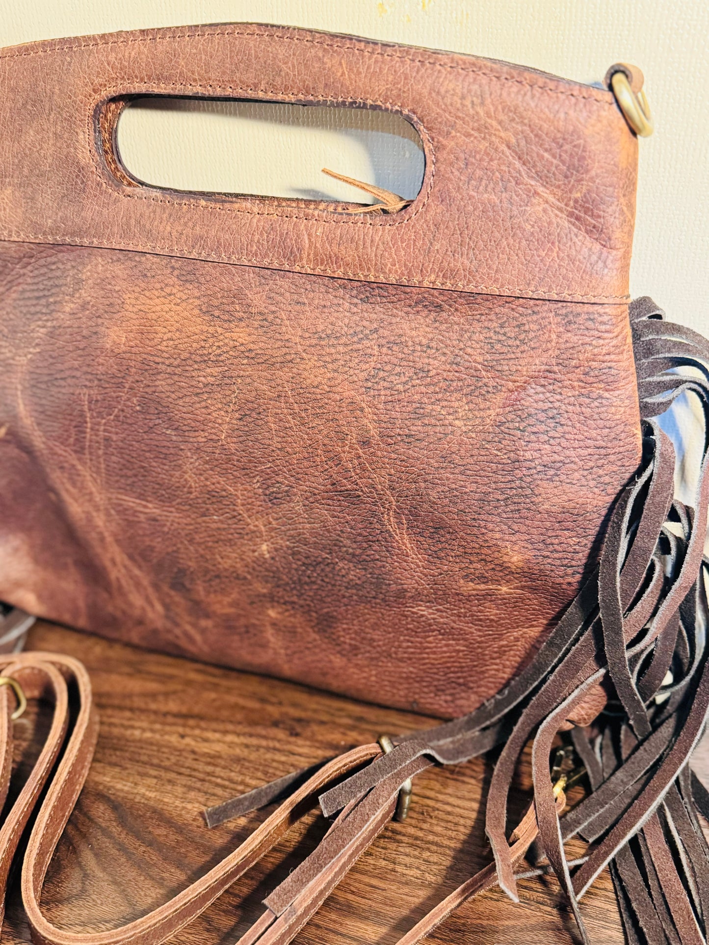 Brown leather clutch bag -with crossbody strap