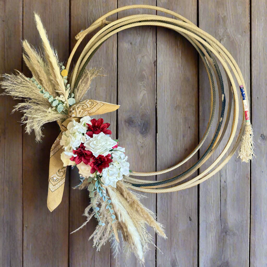 cowboy rope wreath with tan bandana 004