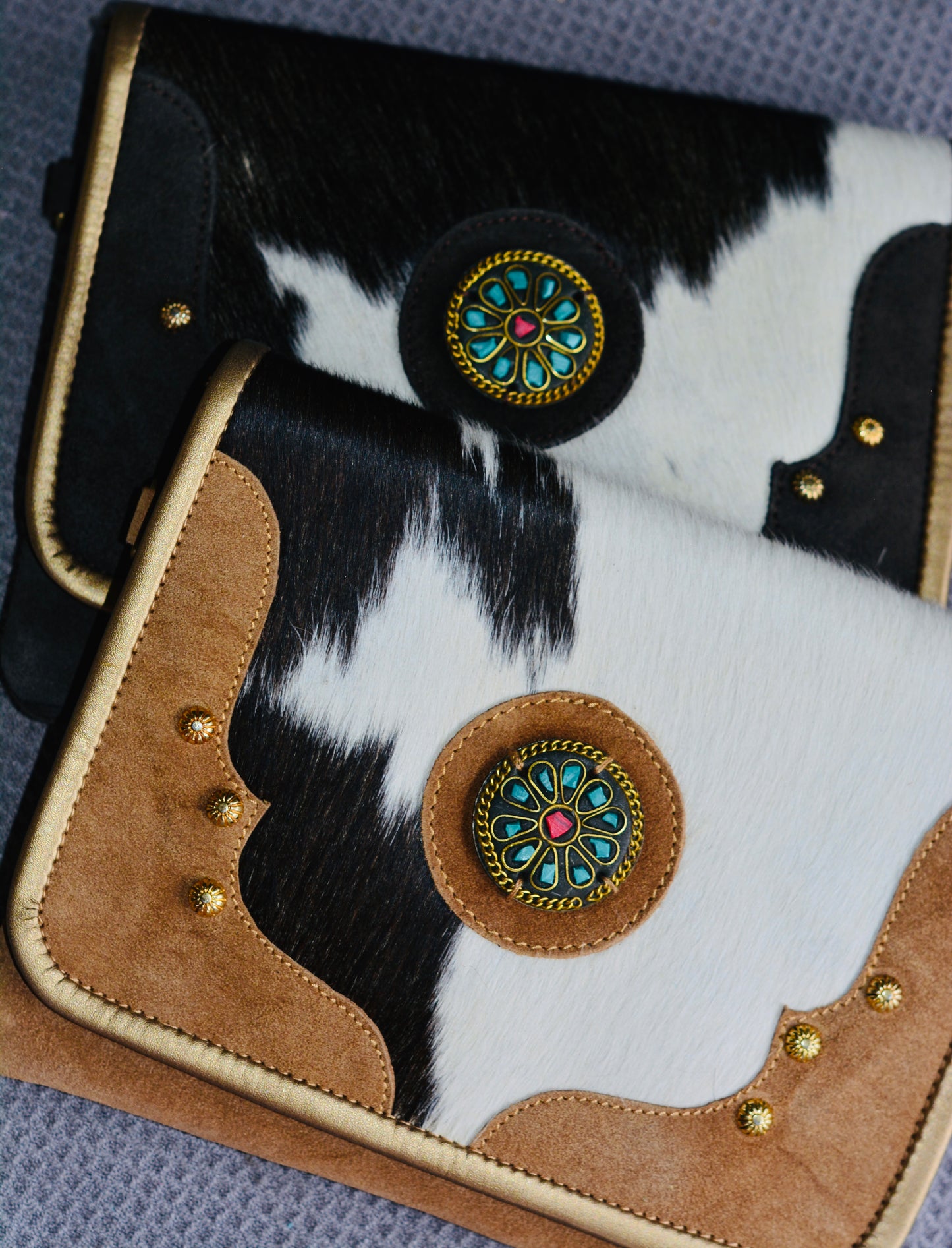 Cowhide Suede rock clutch/ crossbody