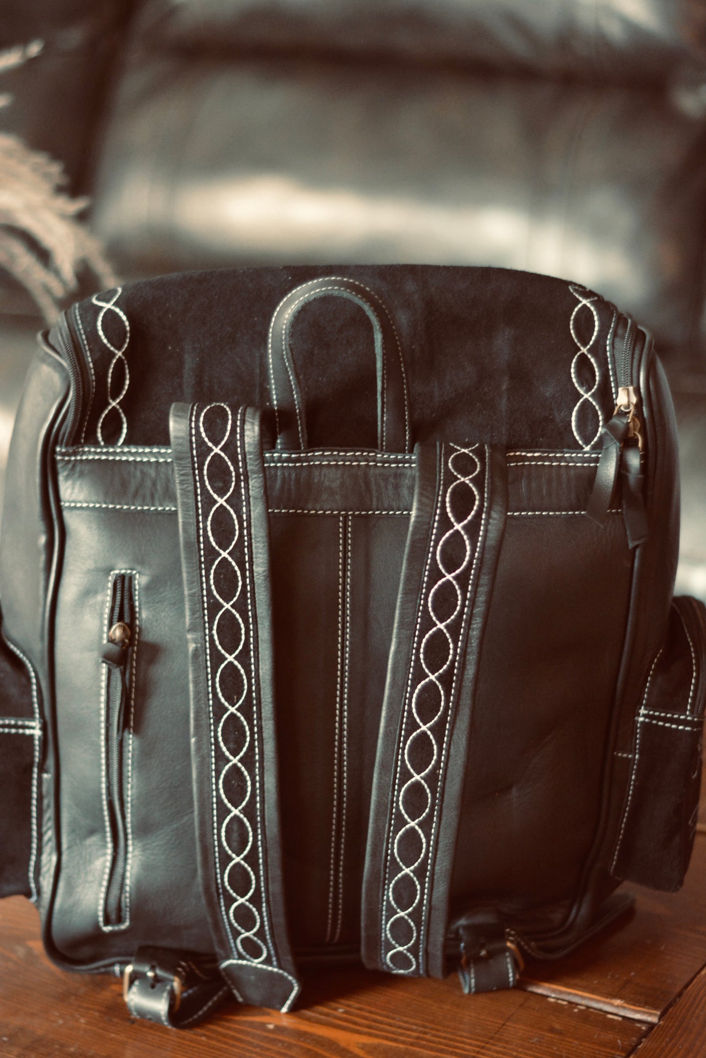 Genuine suede boot stitched backpack