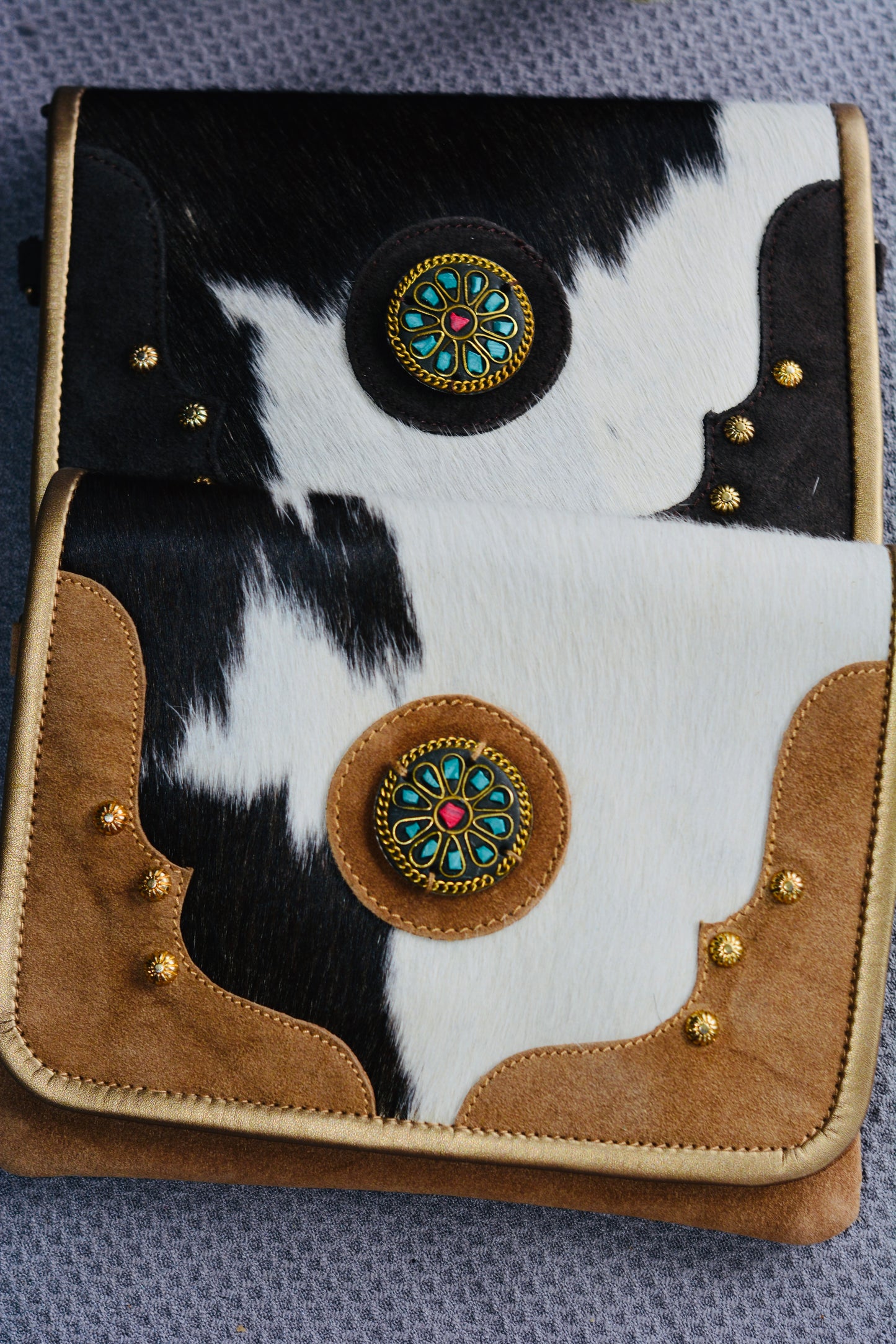 Cowhide Suede rock clutch/ crossbody