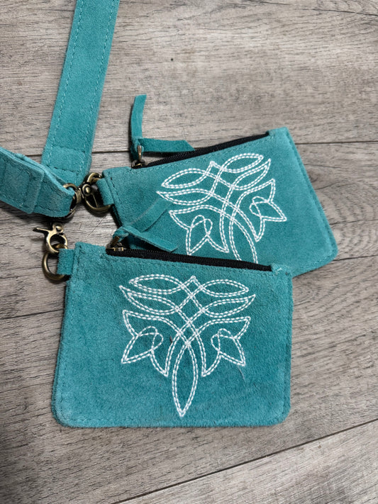 suede boot stitch design wristlet/wallet