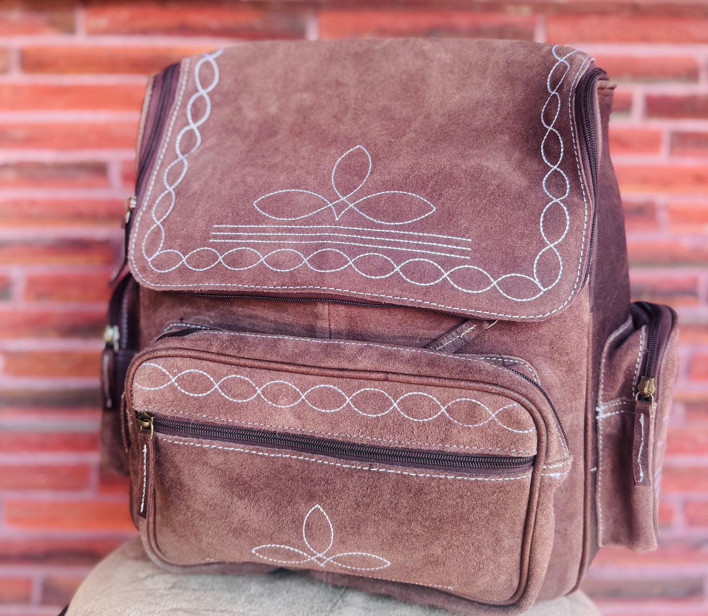 Genuine  suede boot stitched backpack