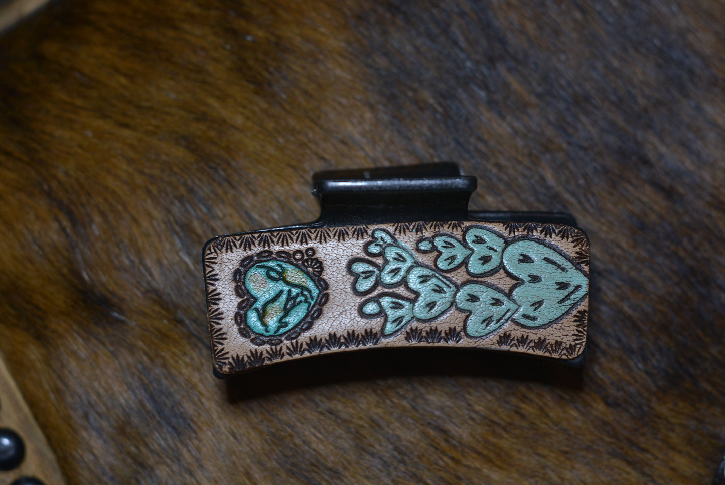 Claw clips - hand tooled and painted