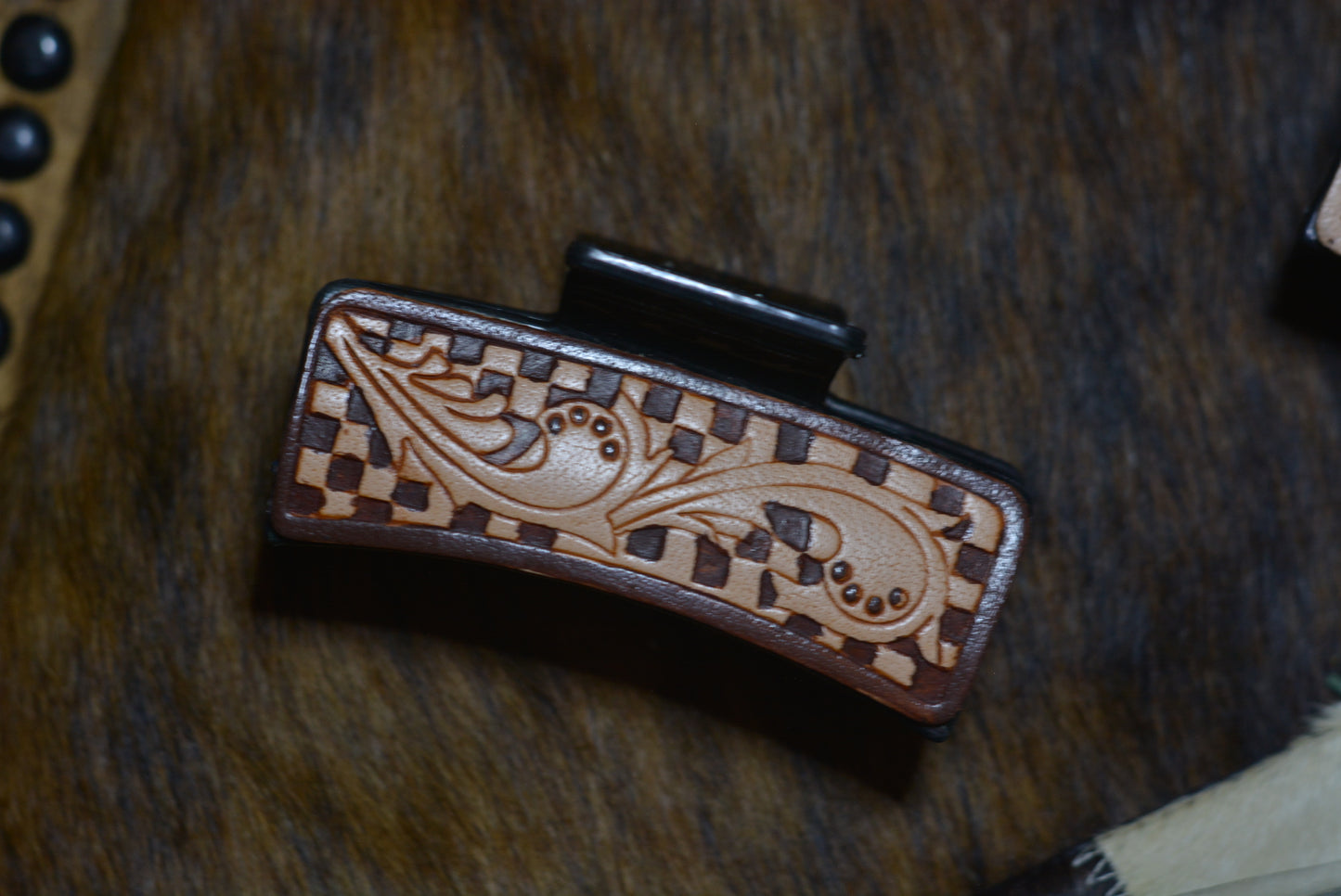 Claw clips - hand tooled and painted