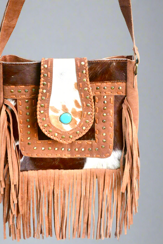 suede cowhide fringe bag