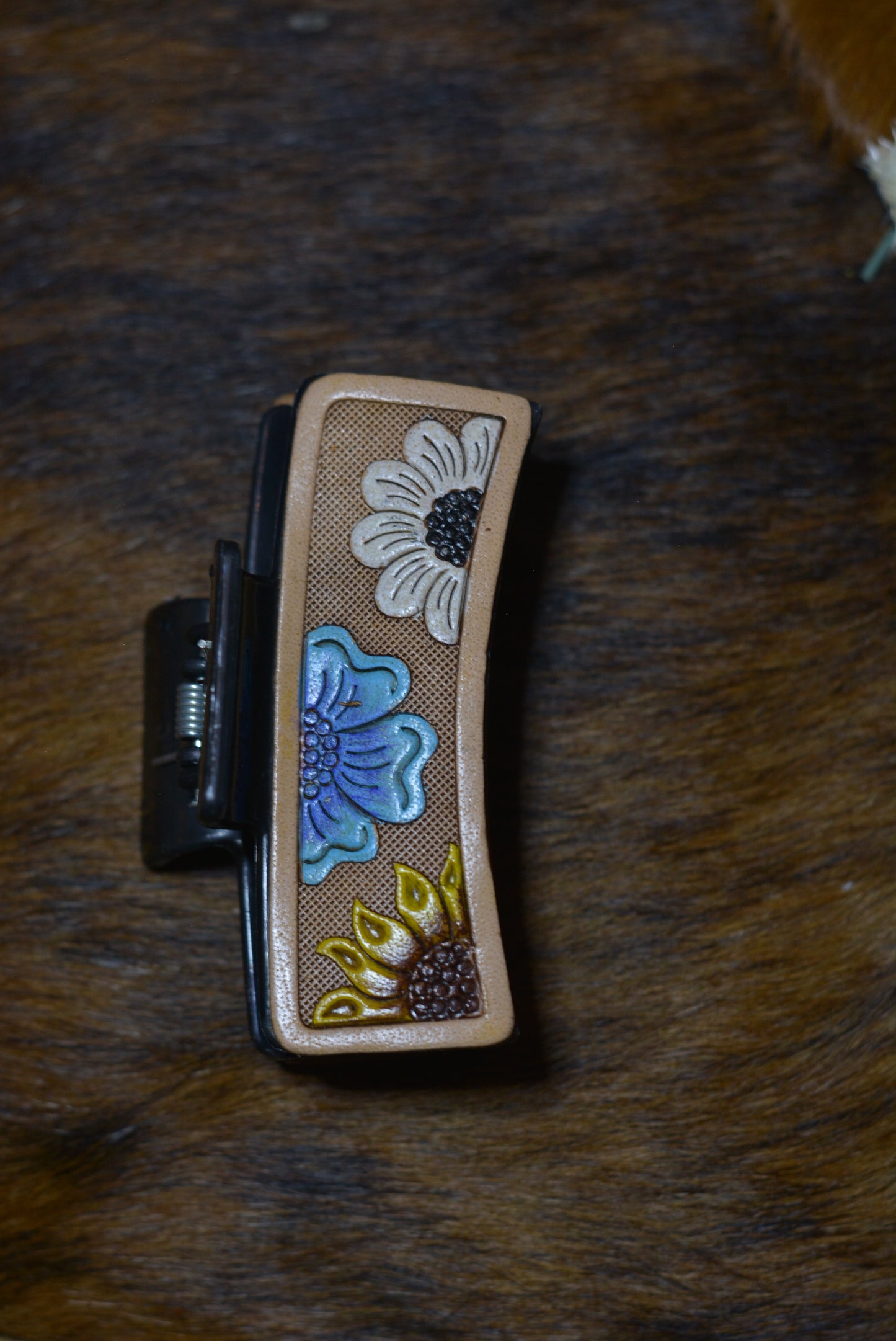 Claw clips - hand tooled and painted