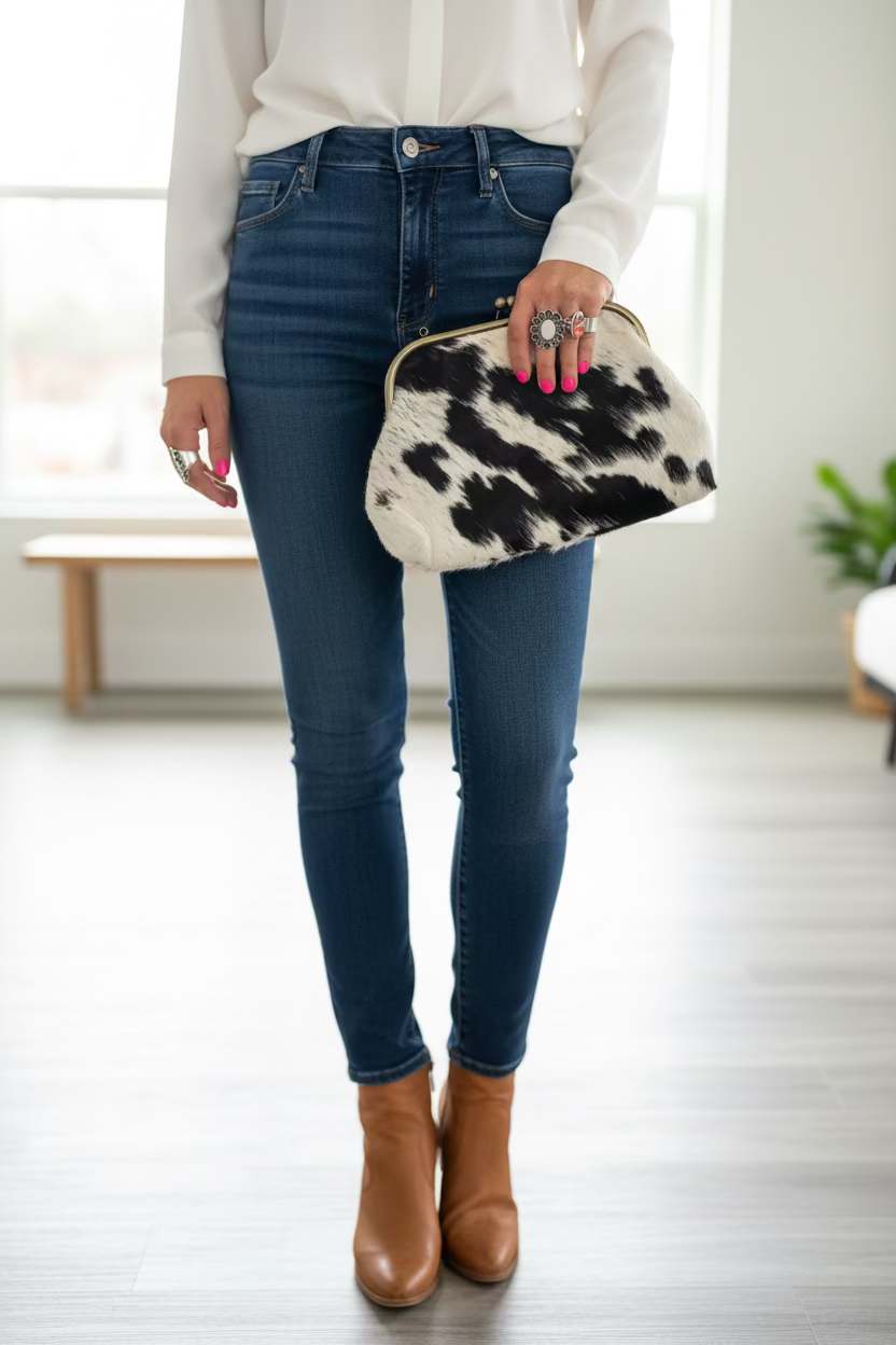 Vintage frame cowhide bag ￼
